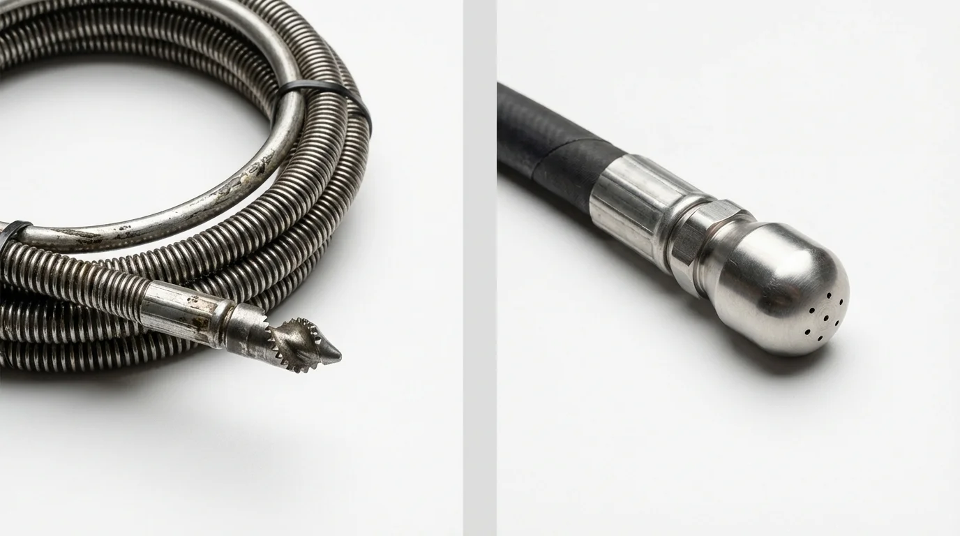 Drain snake cable and hydro jetting nozzle used for drain cleaning in Chillicothe, OH