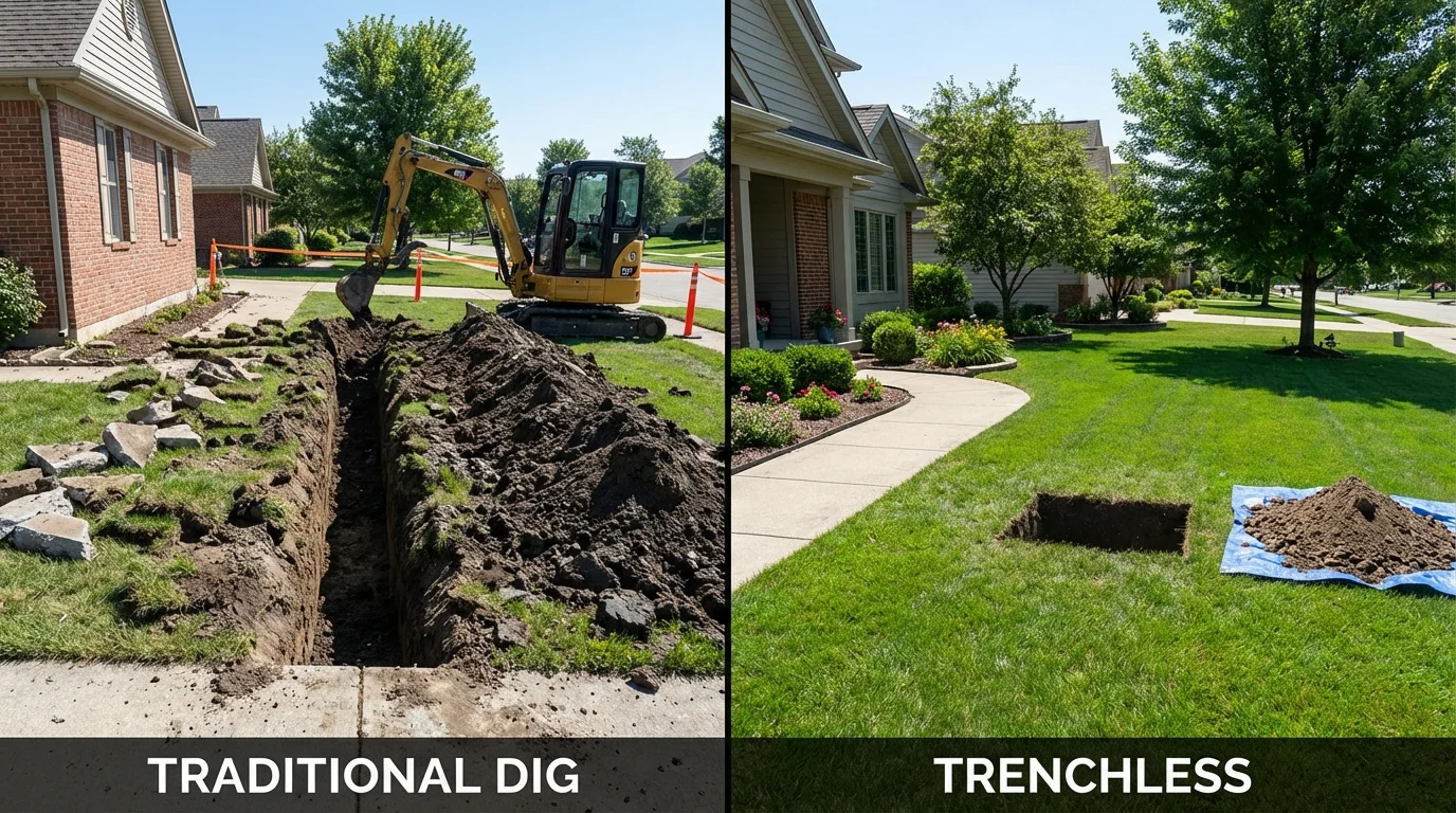 Trenchless sewer repair with minimal yard damage versus traditional excavation in Chillicothe, OH